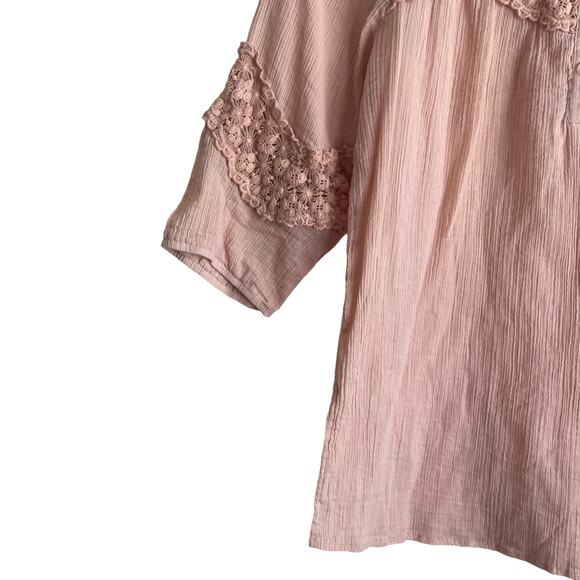 Umgee‎ Women Tunic Top S Peach Flower Crochet Inlet Gauzy Boho Cottage Prairie - Picture 6 of 10